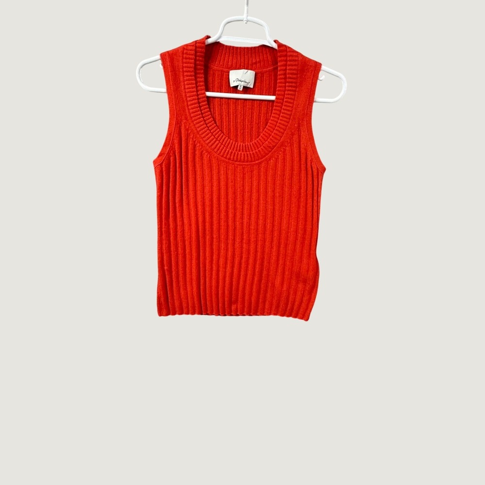 3.1 Phillip Lim Orange Ribbed Cashmere Blend Scoop Neck Sleeveless Sweater Small